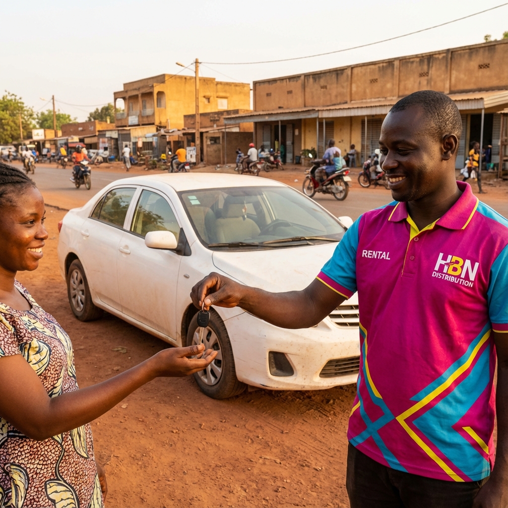 Client recevant les clés de sa voiture de location